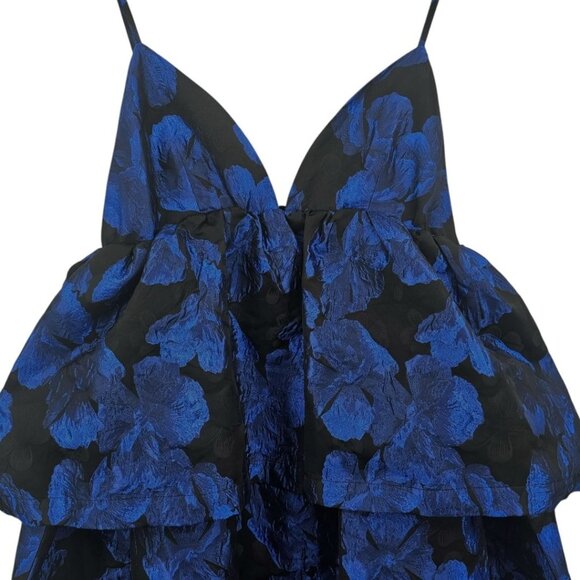 Anthropologie Womens M Black Blue Metallic Sleeveless Jacquard Open Back Midi Dr - Picture 4 of 15